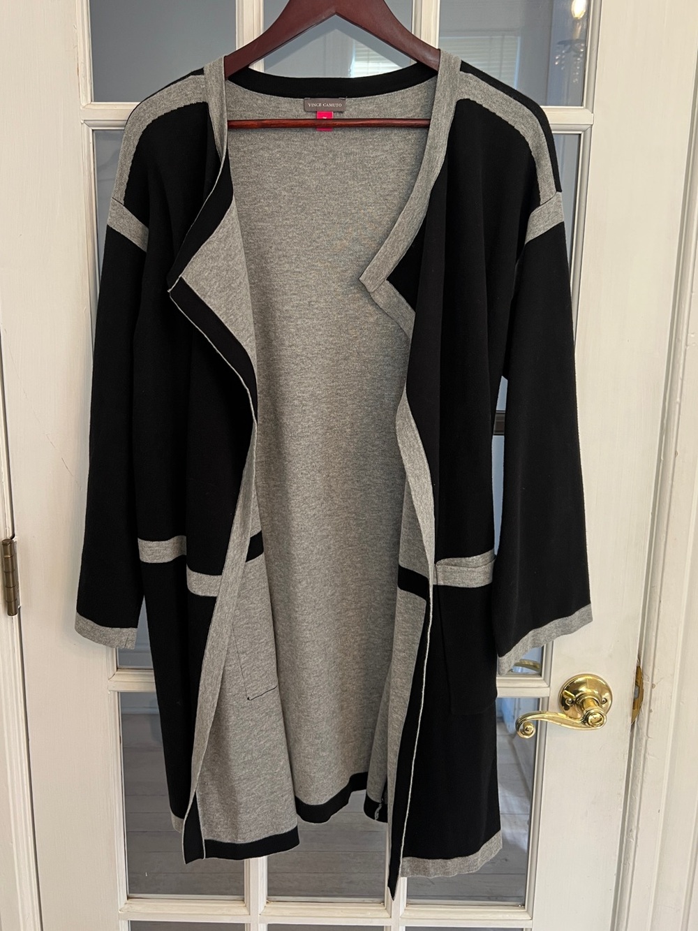 Vince Camuto Women’s Black Gray Cotton Open Front Longline Cardigan Size 2X
